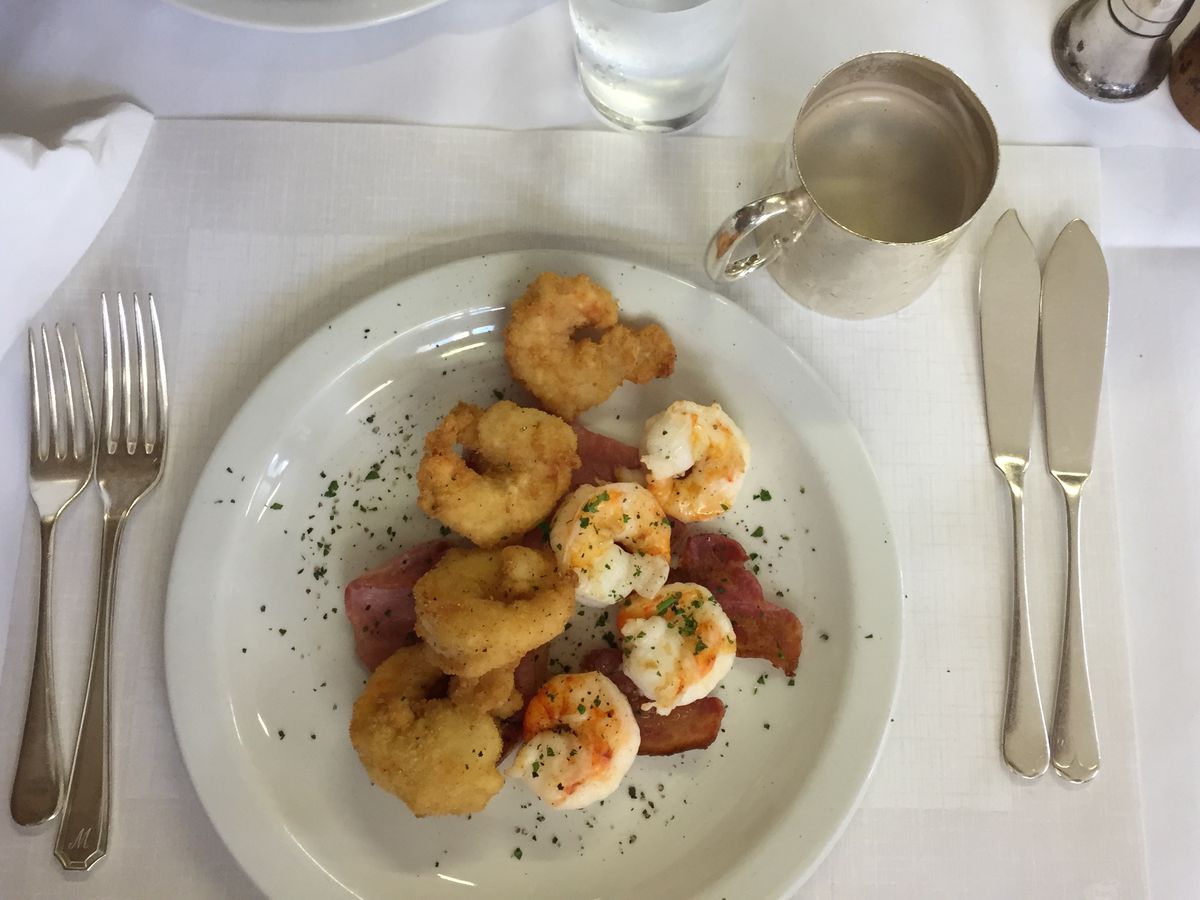 Sweetings’ scampi and bacon, one of the best seafood restaurants in the City of London