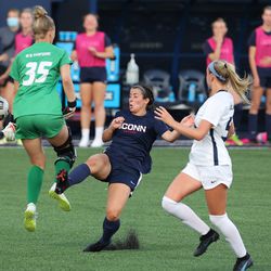 UConn’s Isabelle Lynch #22 during the New Hampshire Wildcats vs the UConn Huskies exhibition women’s college soccer game at Morrone Stadium at Rizza Performance Center in Storrs, CT, on Saturday August 14, 2021.