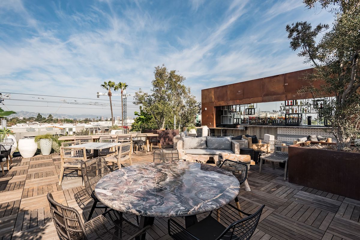 A sprawling rooftop restaurant with big views of the city.