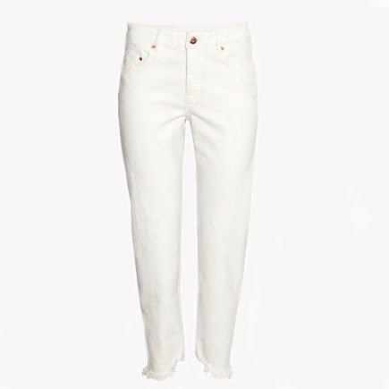 white cropped denim jeans.