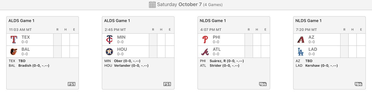 This is the schedule for today’s ALDS and NLDS.