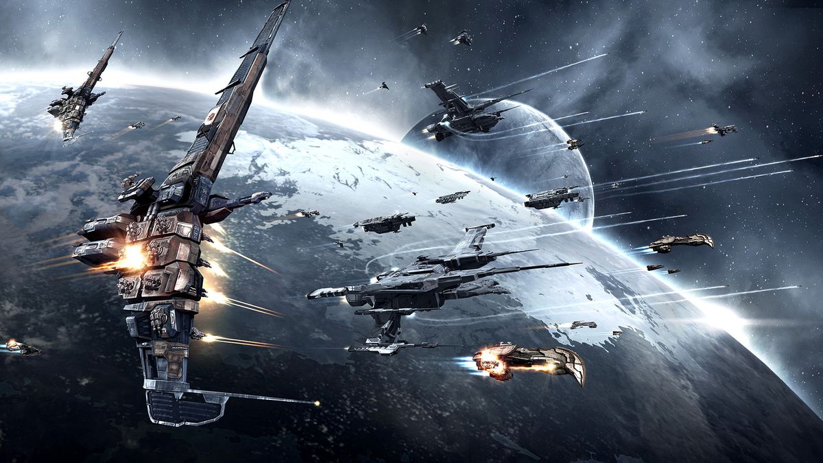 Eve Online: Citadel - ships flying over a planet