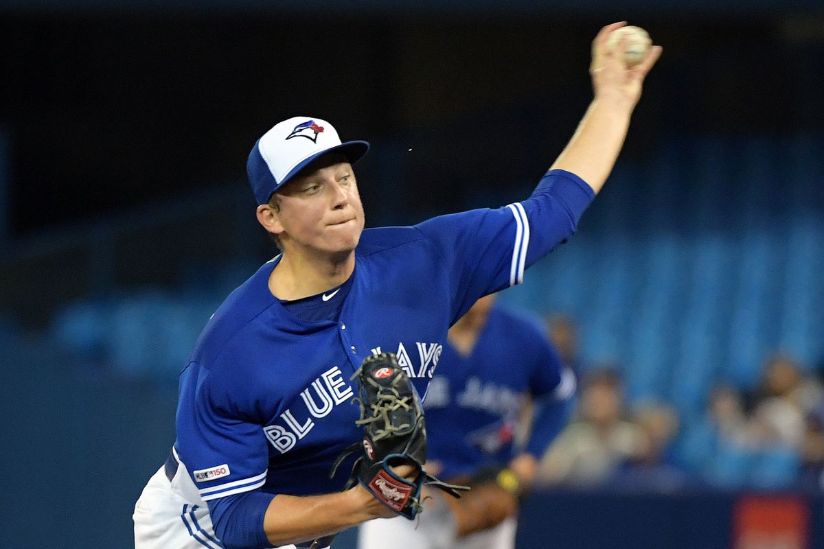 Toronto, Ontario, CAN; Toronto Blue Jays starting pitcher Ryan Borucki (56) delivers a pitch against Tampa Bay Rays in the first inning at Rogers Centre.
