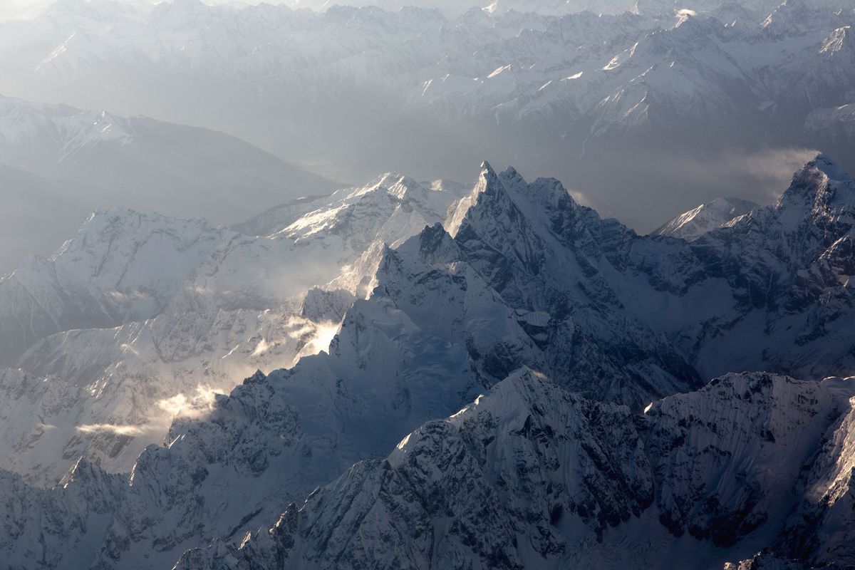 Aerial view of the rugged Hengduan Mountains of Tibet.