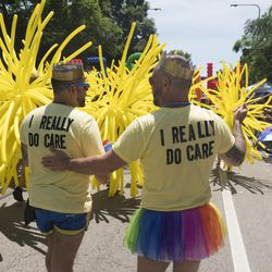 Two BP marcher in the 49th Chicago Pride Parade. | Rick Majewski/For the Sun-Times.