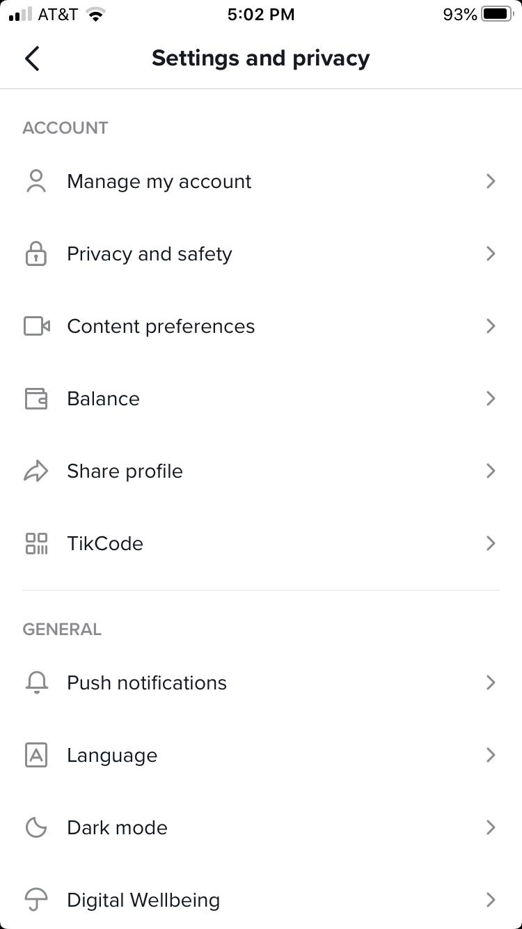 Settings and privacy options