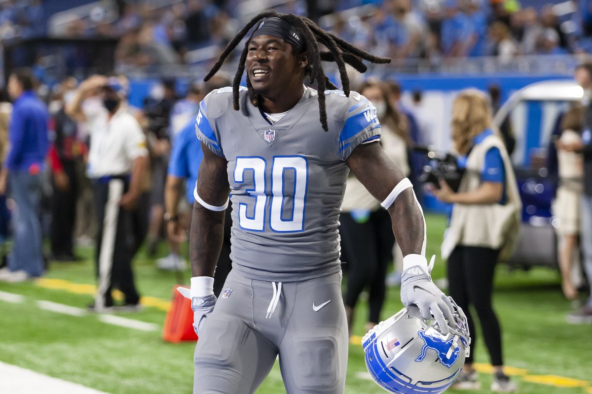 Detroit Lions running back Jamaal Williams (30) dances before the game against the Baltimore Ravens at Ford Field.&nbsp;