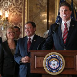Rep. Jim Dunnigan, R-Taylorsville, discusses federal approval of Utah's long-awaited Medicaid waiver during a press conference at the Capitol in Salt Lake City on Wednesday, Nov. 1, 2017. The waiver will bring in roughly $100 million for 4,000 to 6,000 poor Utahns without children.