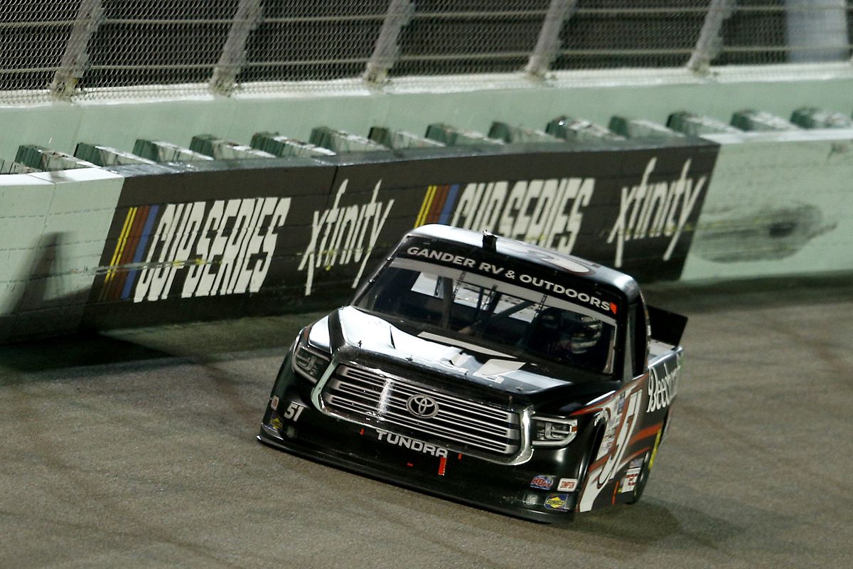 Kyle Busch, driver of the Cessna Toyota, races during the NASCAR Gander RV &amp; Outdoors Truck Series Baptist Health 200 at Homestead-Miami Speedway on June 13, 2020 in Homestead, Florida.