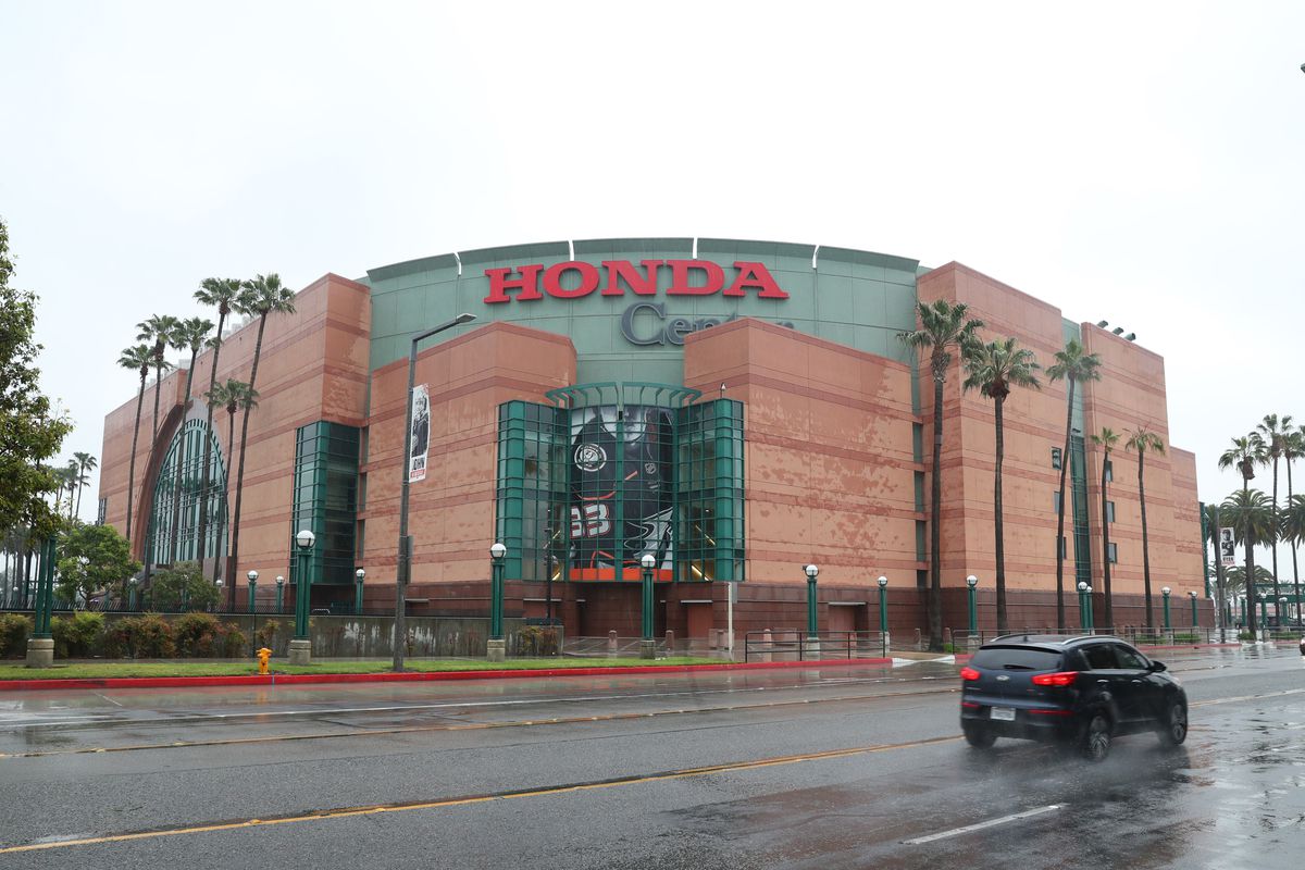 ANAHEIM, CALIFORNIA - MARCH 12: A view of the empty Honda Center after the cancellation of the Big West Men's Basketball Tournament due to the medical emergency Covid-19 (Coronavirus) at Honda Center on March 12, 2020 in Anaheim, California.