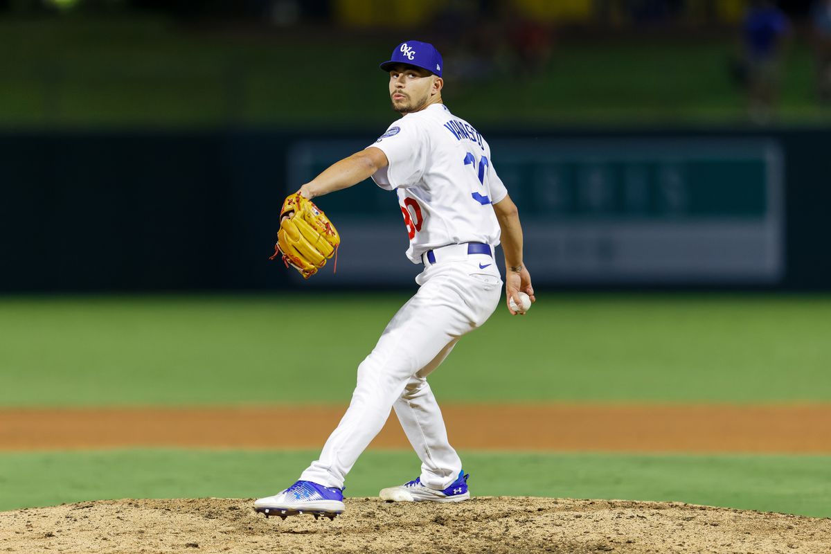 Ricky Vanasco (30) Oklahoma City Dodgers vs Round Rock Express in game one of the Pacific Coast League Championship at Chickasaw Bricktown Ballpark in Oklahoma City, Oklahoma on Tuesday, September 26, 2023 (Photo by Eddie Kelly / ProLook Photos)