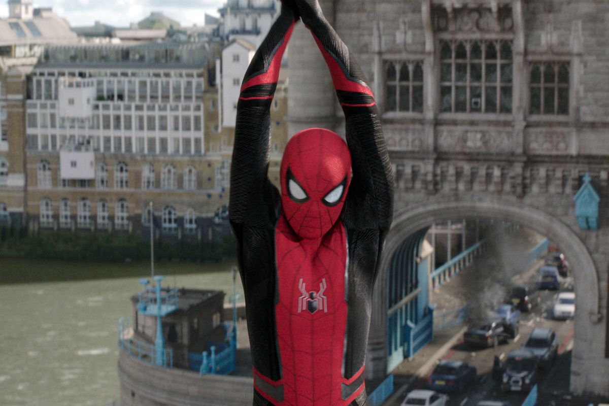 Tom Holland as Spider-Man in Spider-Man: Far From Home.