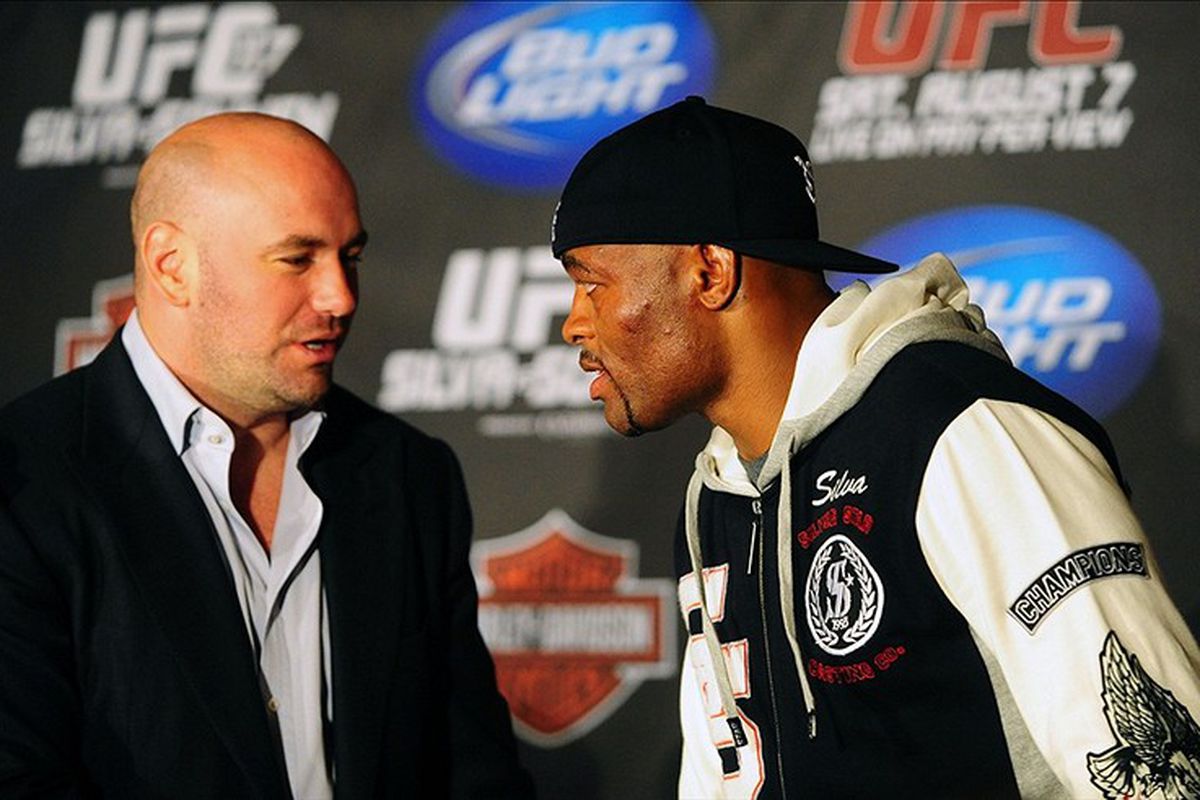 Photo of UFC president Dana White (left) and Anderson Silva by Mark J. Rebilas via US PRESSWIRE.