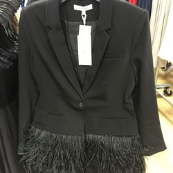 Blazer dress with feathers, $150