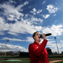Kelli Norby auditions to sing the national anthem for the Salt Lake Bees in Salt Lake City, Saturday, March 12, 2016.