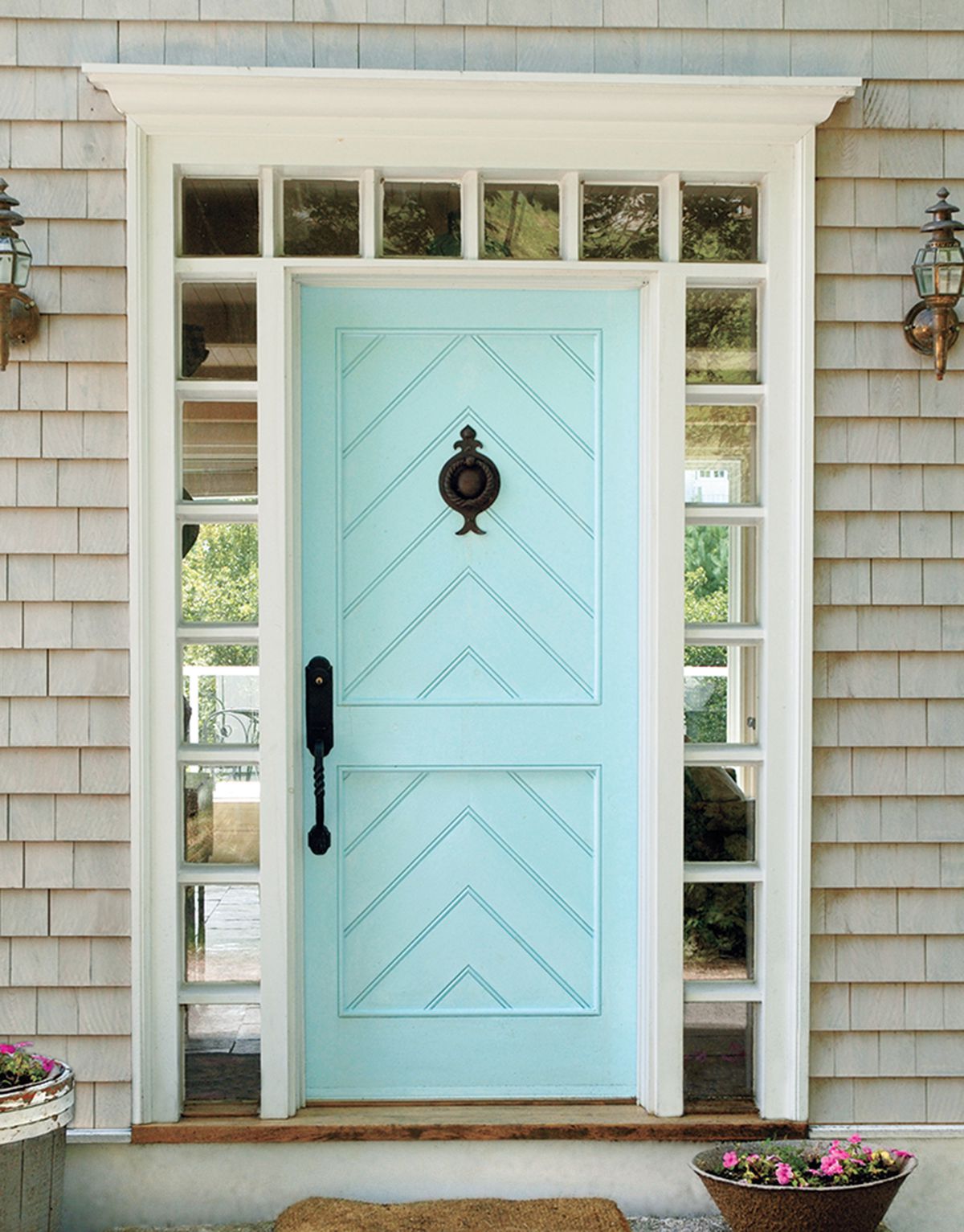 Light blue front door.