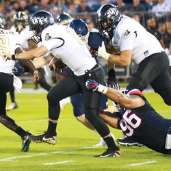 The UCF Knights take on the UConn Huskies in a college football game at Rentschler Field in East Hartford, CT on August 30, 2018.