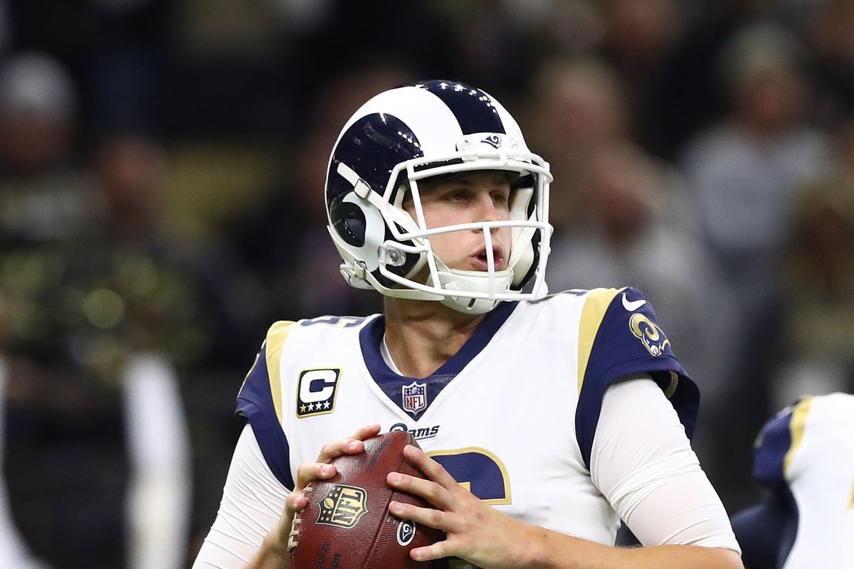 Los Angeles Rams QB Jared Goff in the second quarter against the New Orleans Saints in the NFC Championship, Jan. 20, 2019.