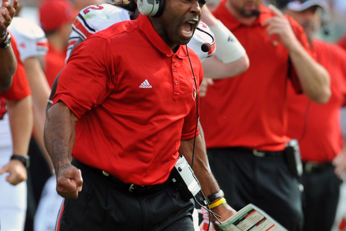 Charlie Strong reacts to the SB Nation Big East Power Rankings.   (Photo by Al Messerschmidt/Getty Images)