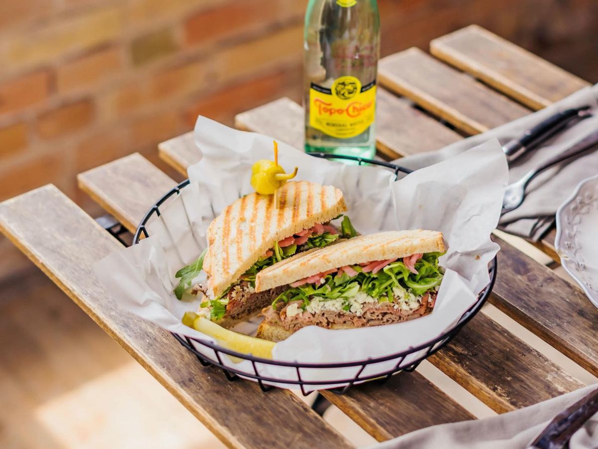 A sandwich in a basket.
