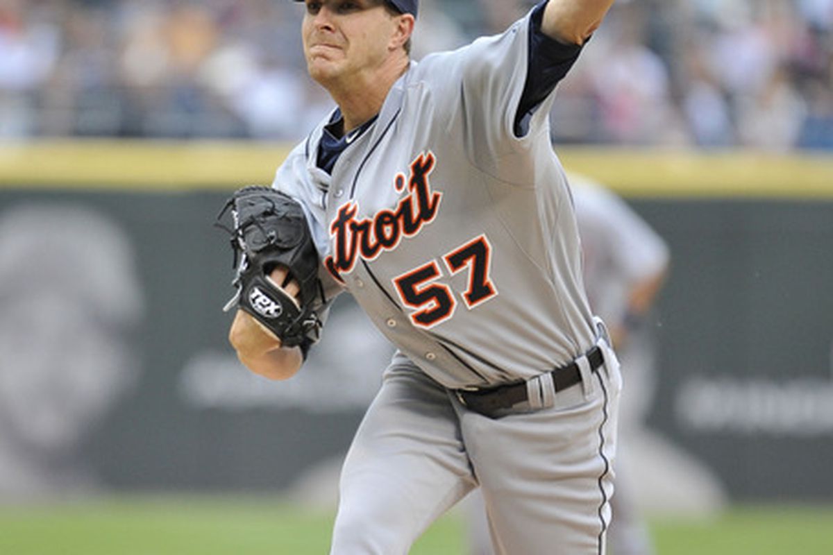 CHICAGO, IL - APRIL 14:   Starting pitcher Adam Wilk #57 of the Detroit Tigers delivers during the first inning against the Chicago White Sox at U.S. Cellular Field on April 14, 2012 in Chicago, Illinois.  (Photo by Brian Kersey/Getty Images)