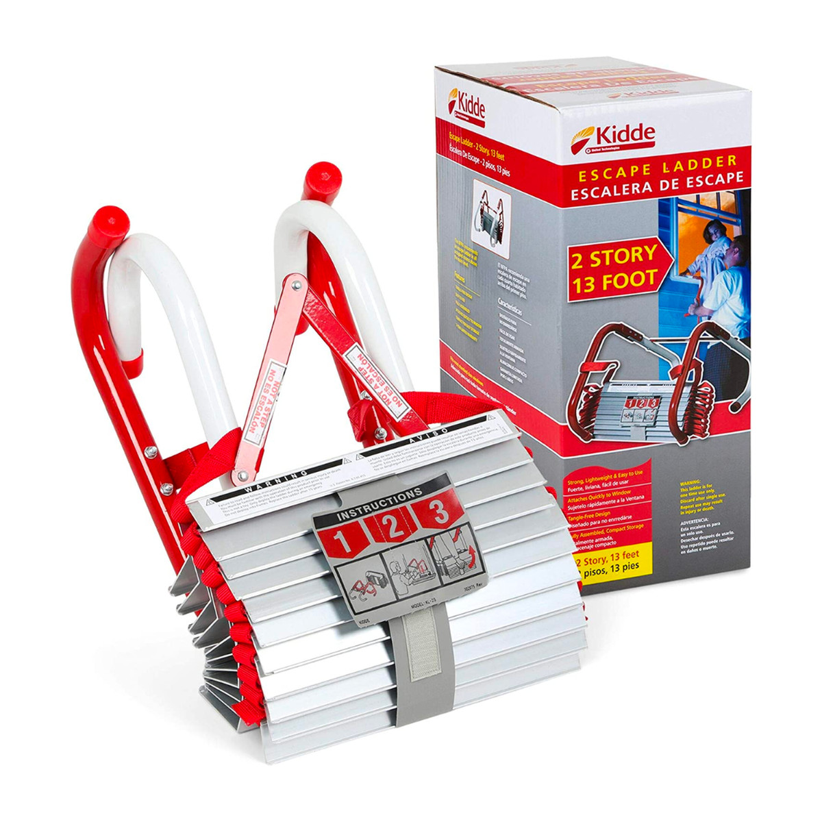 Kidde fire escape ladder for two stories with product packaging