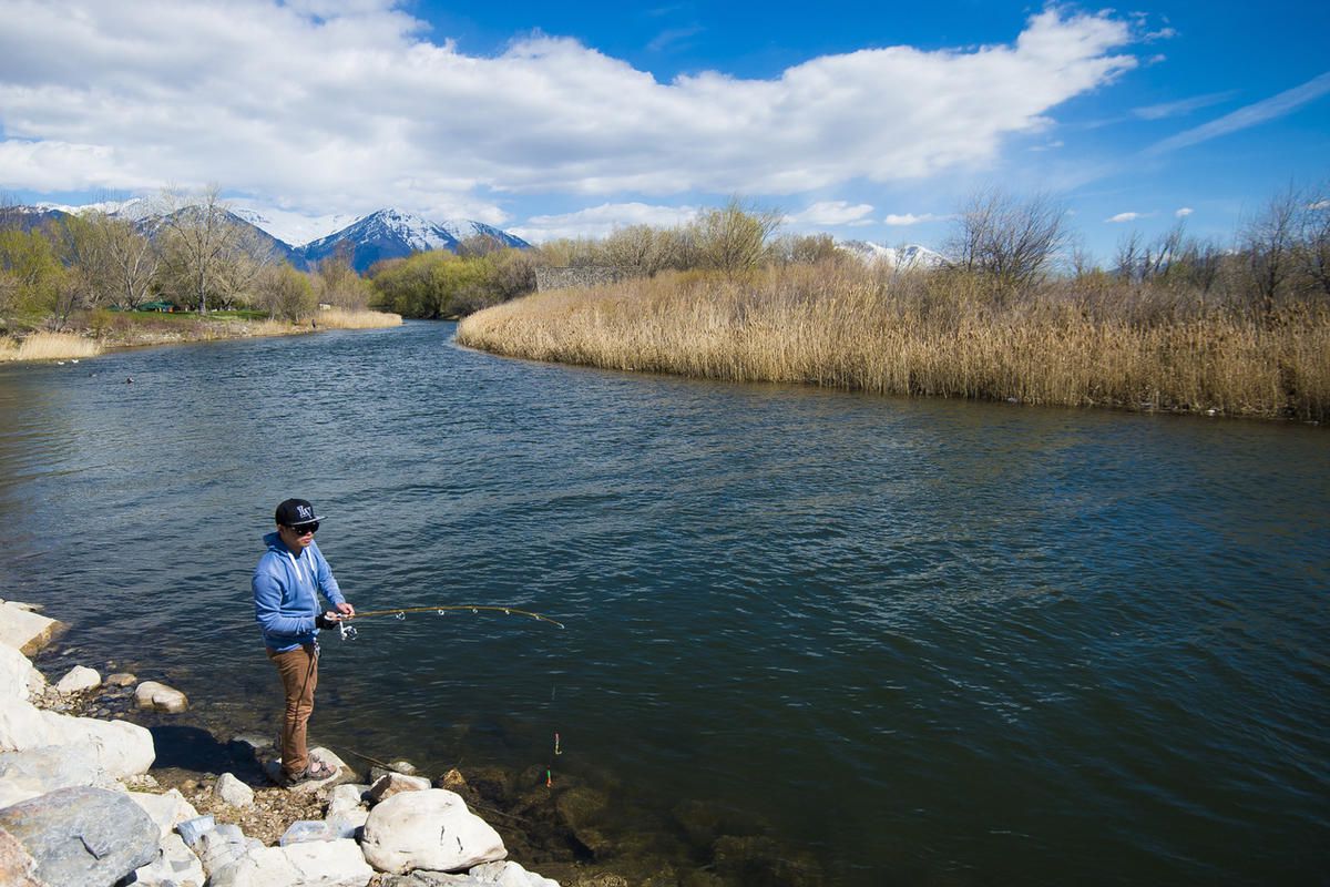 Shane Boundarak, a resident of West Valley City, fishes at Utah Lake State Park in Provo on Tuesday, April 4, 2017.