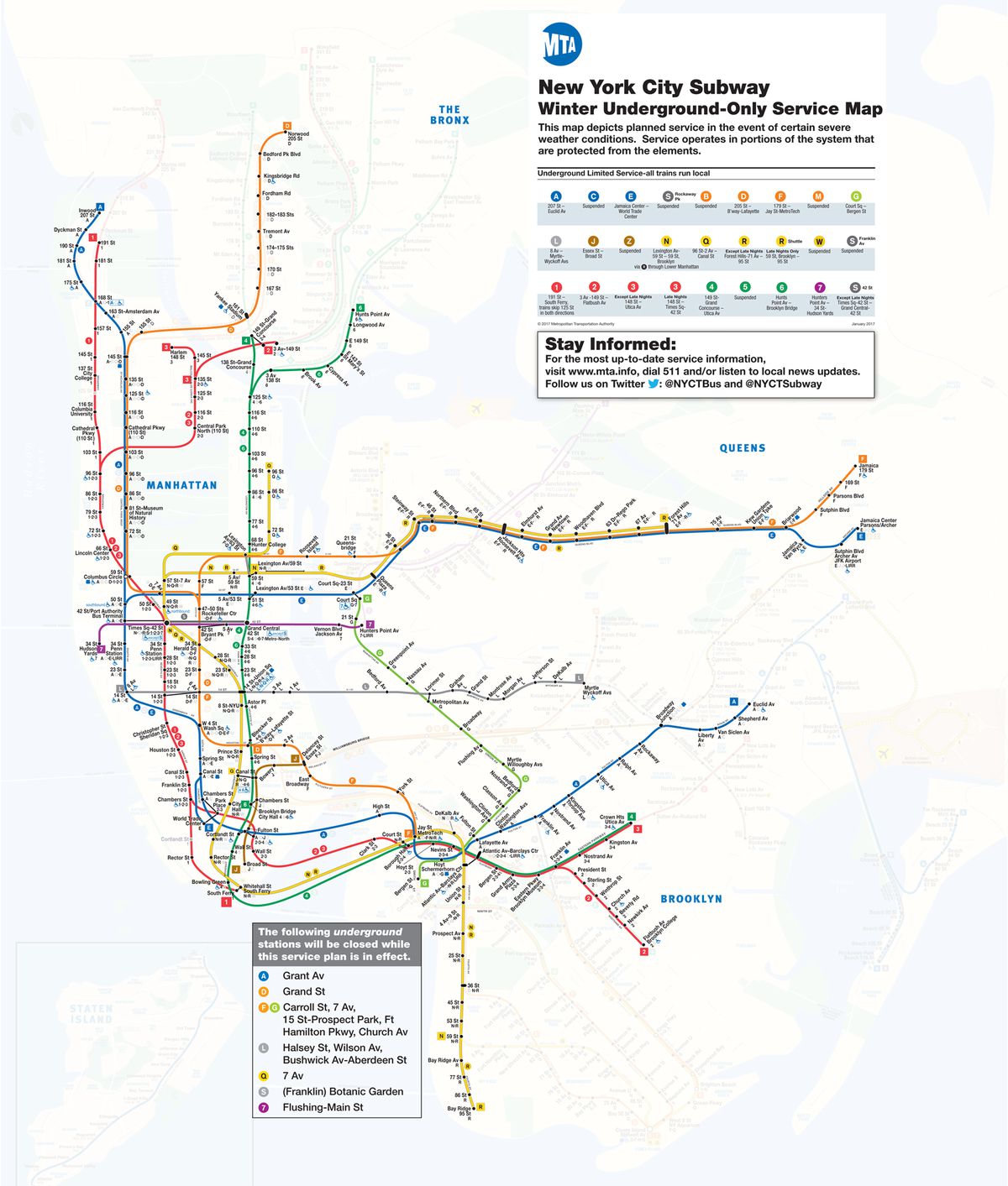 Underground subway service map.