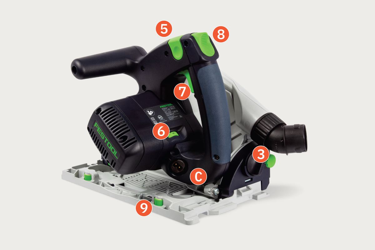 Track saw with features marked