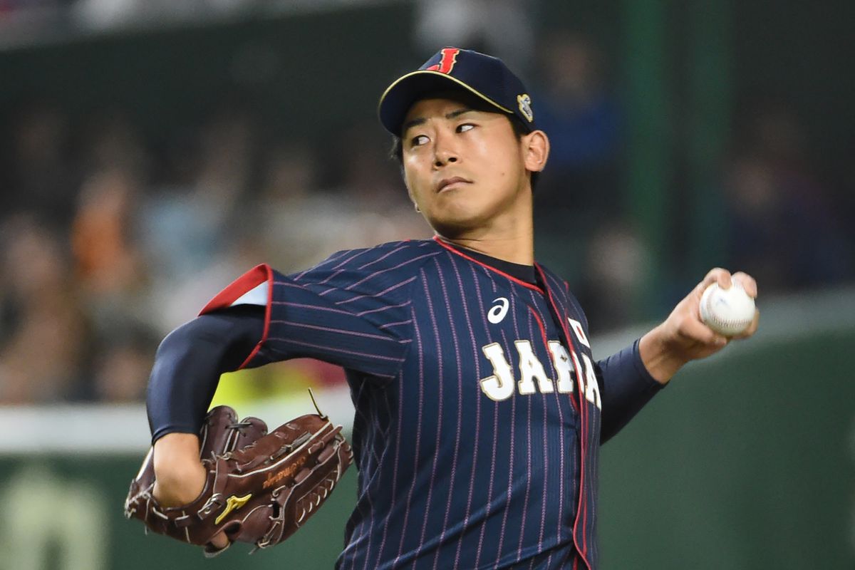 Japan’s starting pitcher Shota Imanaga pitches against Taiwan in the first inning during the Asia Professional Baseball Championships preliminary round match between Japan and Taiwan at the Tokyo Dome in Tokyo on November 18, 2017.
