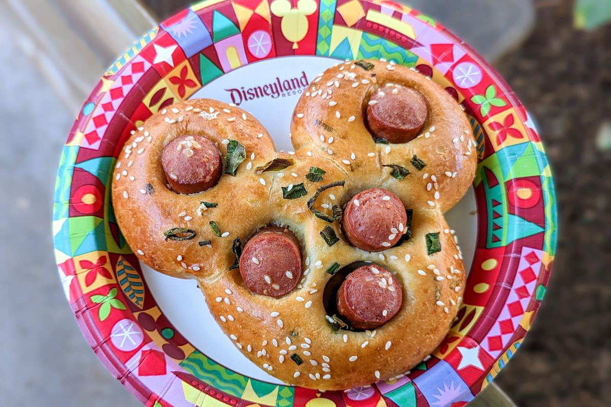 Mickey Mouse-shaped hot dog bun.