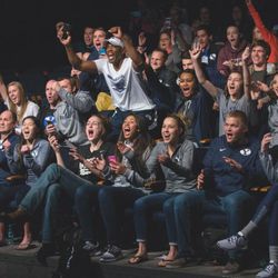 The BYU women's basketball team reacts to BYU's selection to the NCAA tournament on Monday, March 14, 2016.