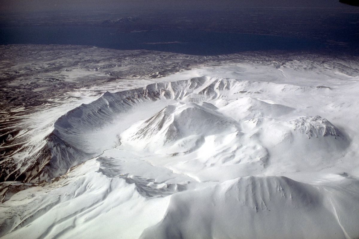 The Ugashik, Alaska Caldera, around the five domes of Peulik volcano, on the Alaska Peninsula.