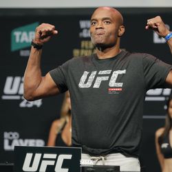Anderson Silva poses at UFC 234 weigh-ins.