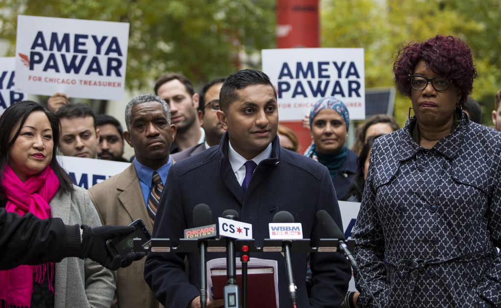 Then Ald. Ameya Pawar (47th) announces his candidacy for Chicago city treasurer in 2018.