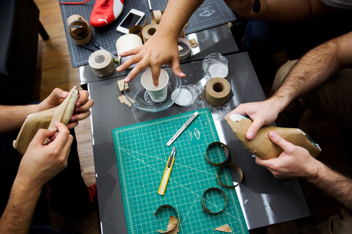 Students making sneakers