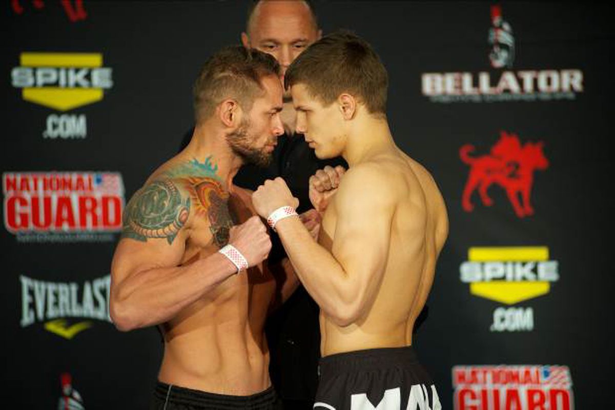 Rich Clementi (left) stares down Marcin Held (right) at the Bellator 81 weigh-ins last night. 
