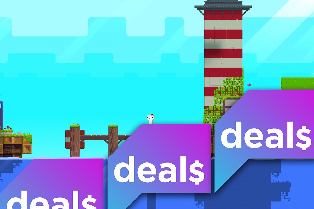 The Polygon Deals logo over a screenshot from Fez
