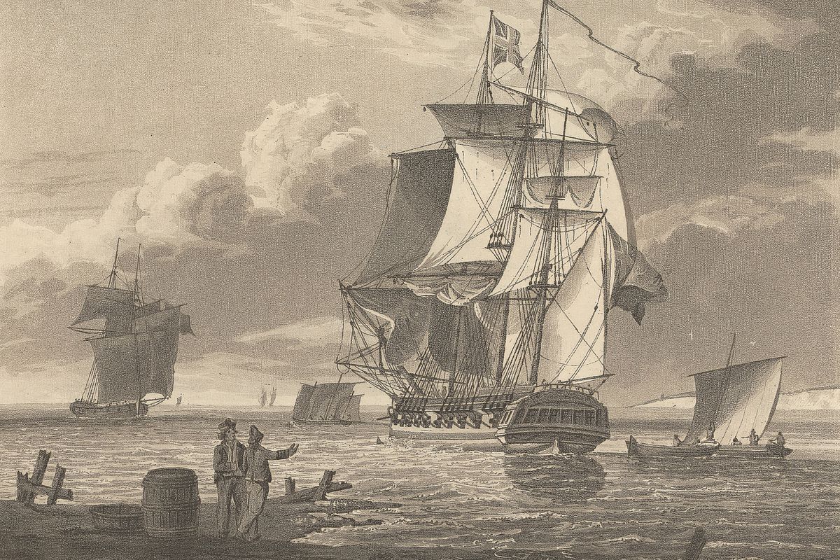 A Sloop of War in a Light Breeze, J. Hill, active 19th century, after George Webster, 1797–1864, British, Published by Gaetano Testolini, active 1760–1811, James John Hill, 1811–1882, British, 1811, Aquatint on moderately thick, moderately textured,
