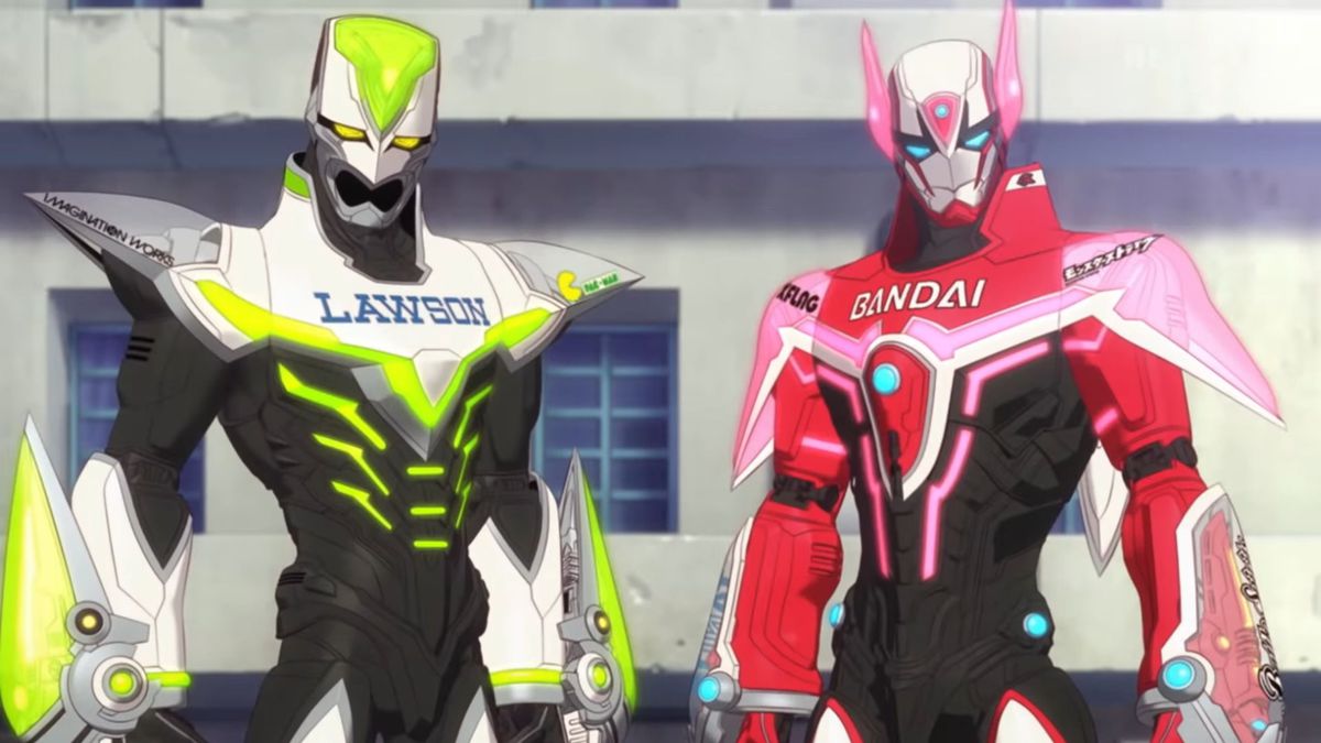 Kotetsu T. Kaburagi and Barnaby Brooks Jr. standing beside one another in their armored superhero outfits in Tiger & Bunny.