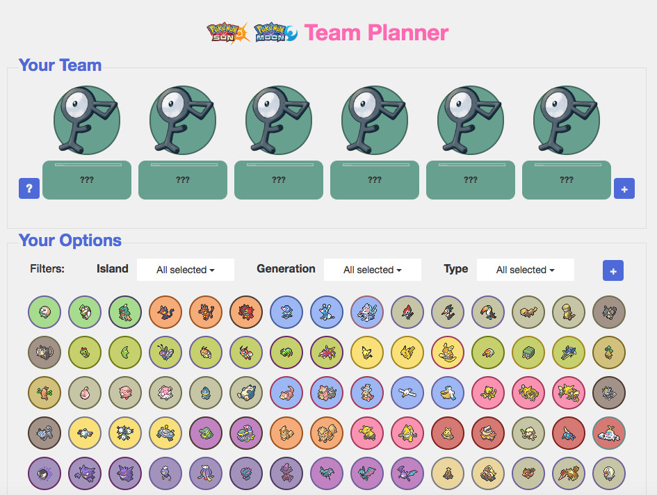 The Pokémon Planner screen.
