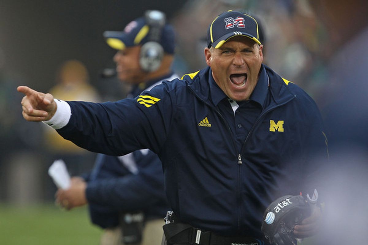SOUTH BEND IN - SEPTEMBER 11: Michigan Head coach Rich Rodriguez looks funny.  (Photo by Jonathan Daniel/Getty Images)