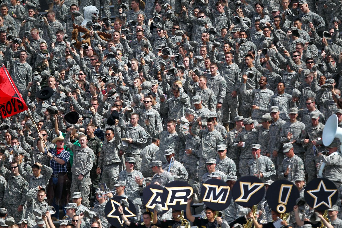 Sep 15, 2012; West Point, NY, USA; The West Point Corps of Cadets cheers on Army at Michie Stadium. Mandatory Credit: Danny Wild-US PRESSWIRE