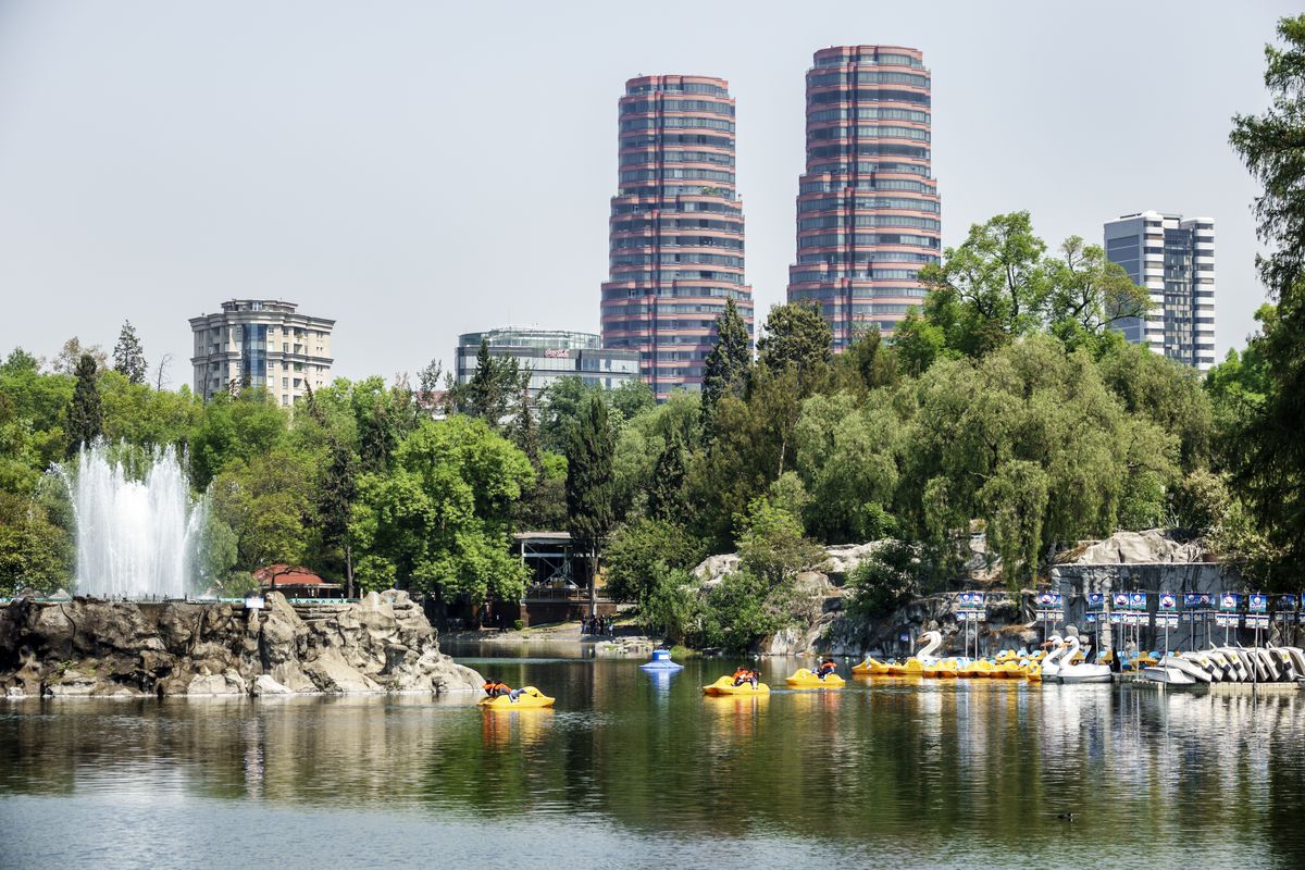 Paddleboats on the lake at Bosque de Chapultepec forest park