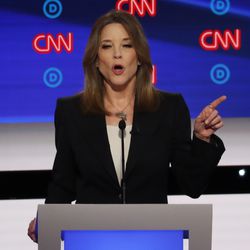 Author Marianne Williamson participates in the first of two Democratic presidential primary debates hosted by CNN Tuesday, July 30, 2019, at the Fox Theatre in Detroit.