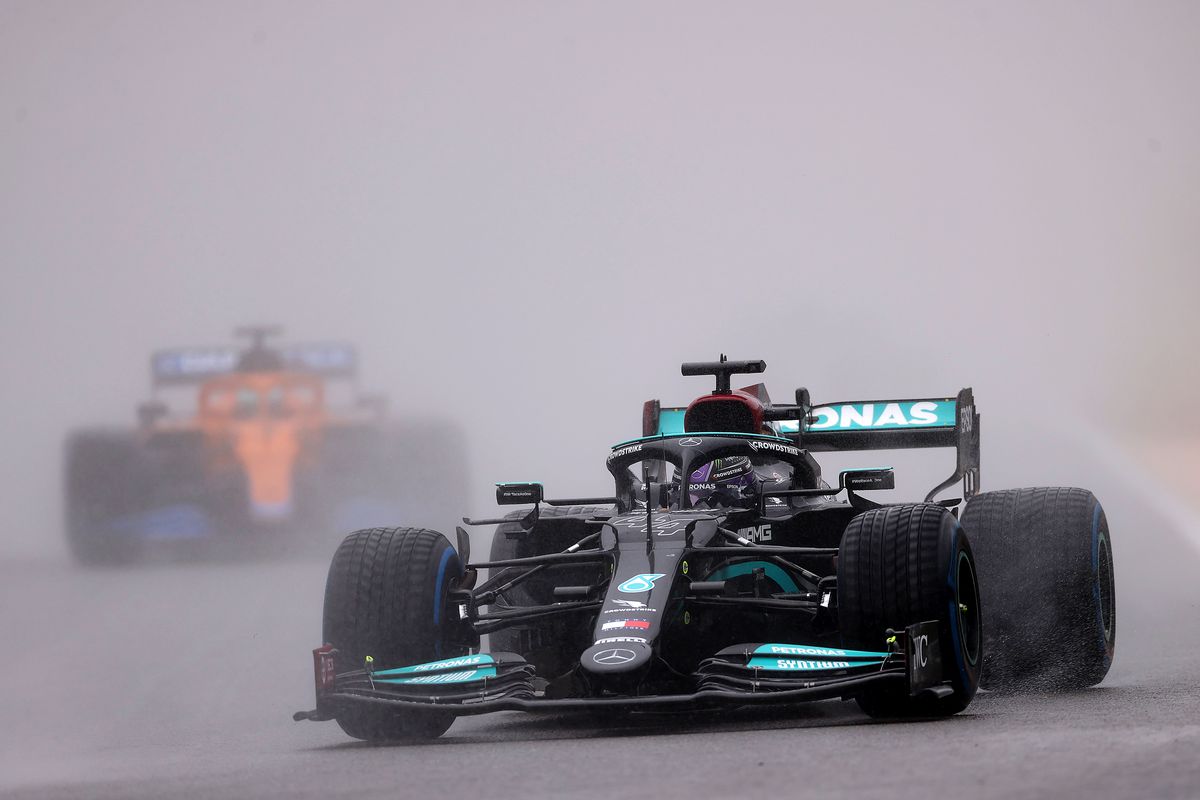 Lewis Hamilton of Great Britain driving the (44) Mercedes AMG Petronas F1 Team Mercedes W12 on track during the F1 Grand Prix of Belgium at Circuit de Spa-Francorchamps on August 29, 2021 in Spa, Belgium.