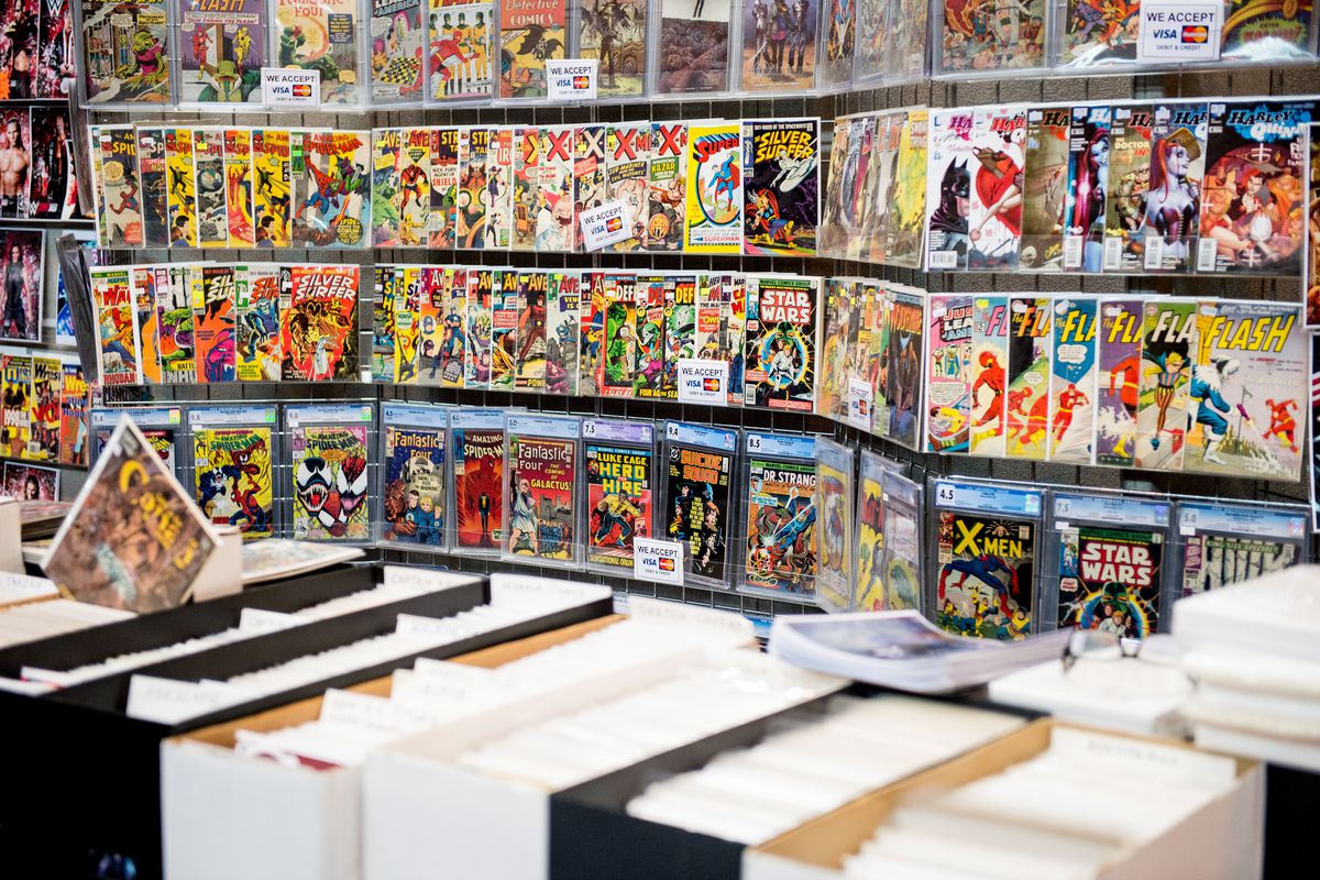 Various comic books for sale at The Birmingham Film and Comic Con, Collectormaina 24 at NEC Arena on June 4, 2017 in Birmingham, England.