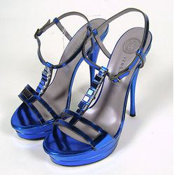 <a href="http://www.ebay.com/itm/ws/eBayISAPI.dll?ViewItem&item=221075414244#ht_2463wt_1179">Versace Blue Metallic T-Strap Heels</a>. Current Bid: $212.50