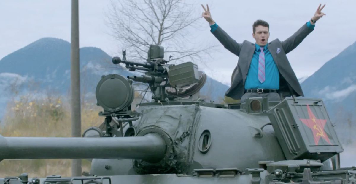 James Franco on North Korean tank (The Interview)