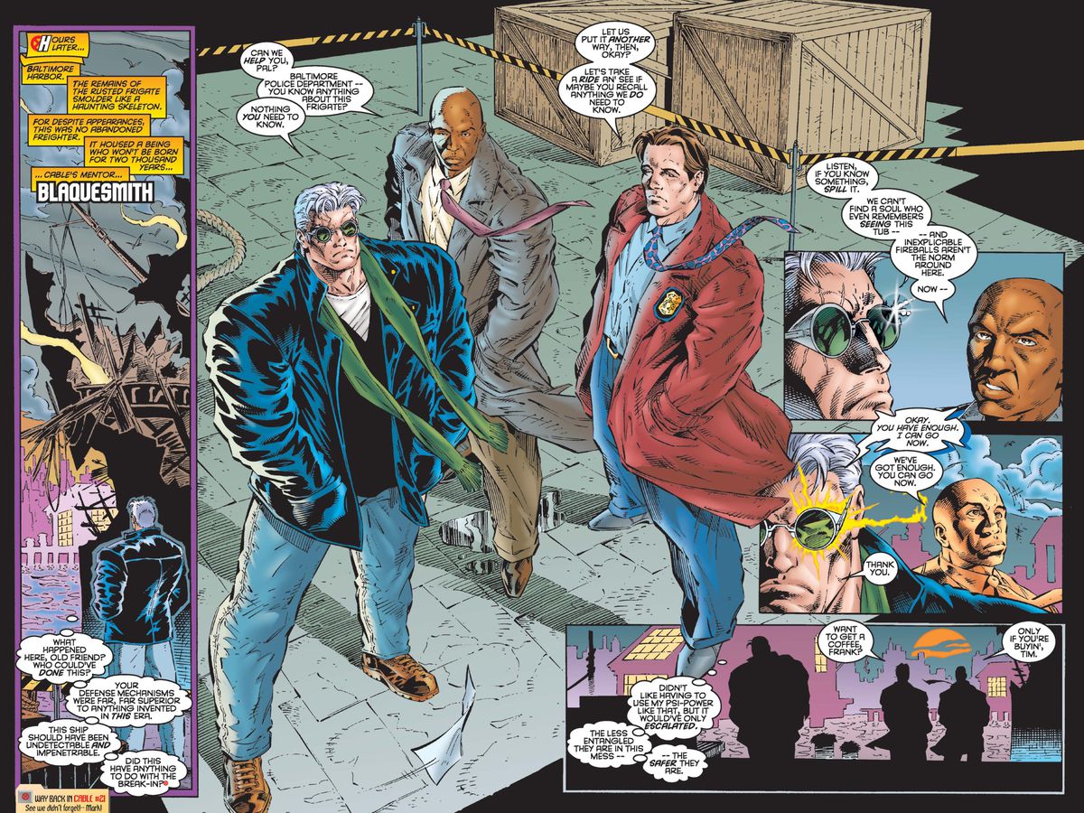 Cable, Frank Pembleton and Tim Bayliss in Cable #33, Marvel Comics (1996). 